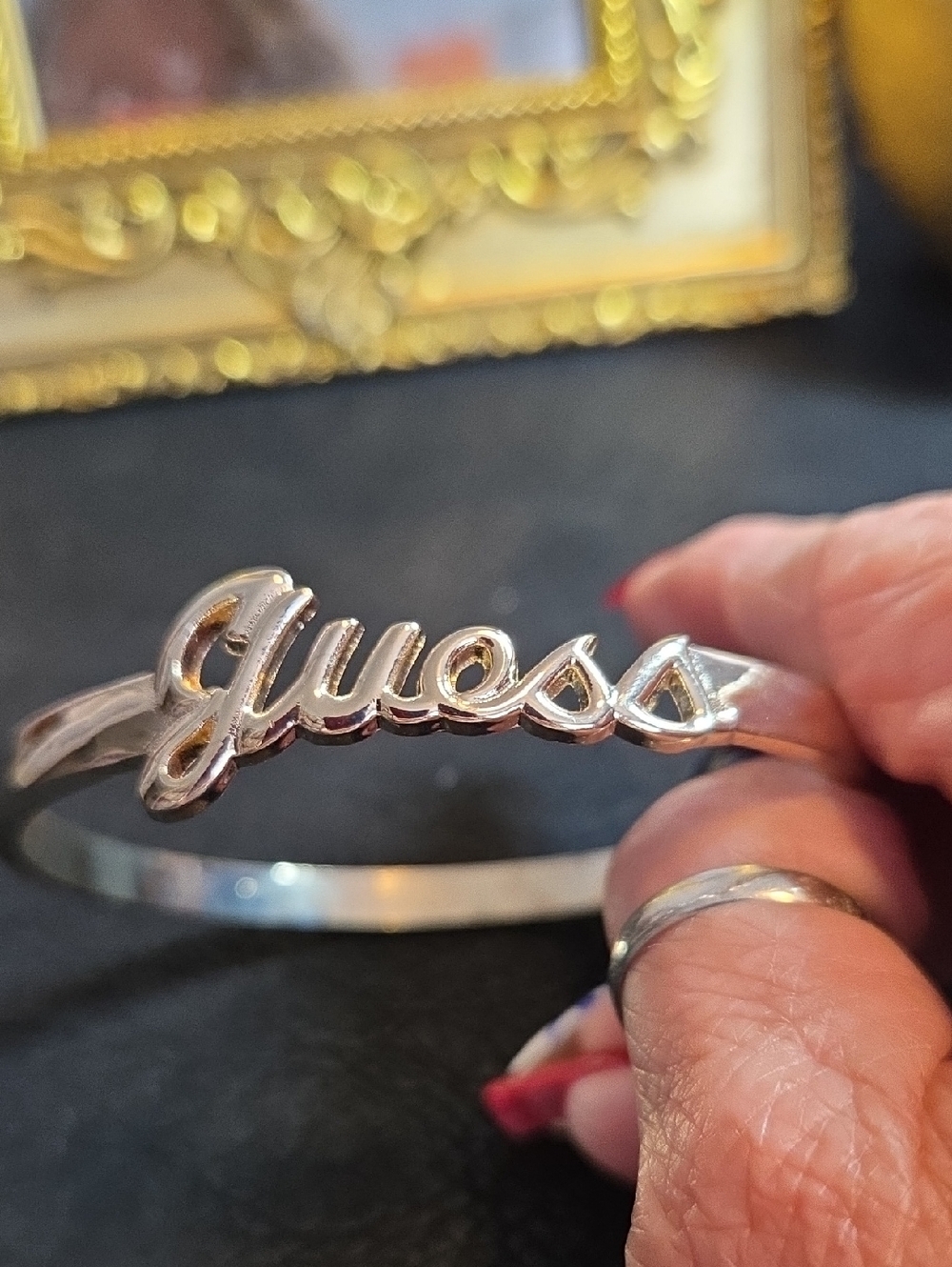 GUESS Gold-tone Script Bbangle Bracelet - Picture 2 of 5
